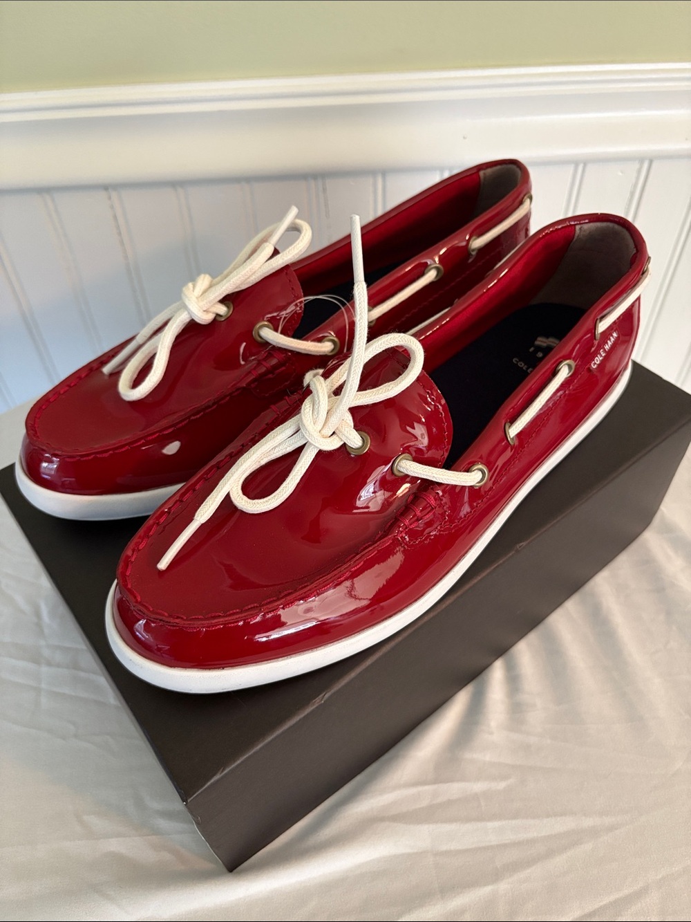 Cole Haan Red Patent Leather Camp Moc Boat Shoe NWOT Size 9